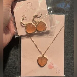 Be Mine Gold-Tone Peach Candy Heart Necklace and Hoop Earrings Set
